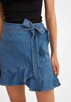 Bayan Mavi Fırfır Detaylı Denim Etek