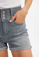 Bayan Gri Çok Düğmeli Yüksek Bel Kot Şort