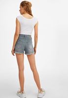 Bayan Gri Çok Düğmeli Yüksek Bel Kot Şort