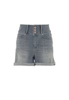 Bayan Gri Çok Düğmeli Yüksek Bel Kot Şort