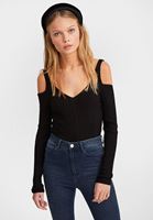 Bayan Siyah Kolları Kesik V Yaka Triko