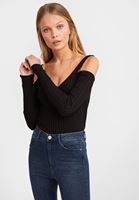 Bayan Siyah Kolları Kesik V Yaka Triko