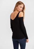 Bayan Siyah Kolları Kesik V Yaka Triko