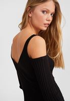 Bayan Siyah Kolları Kesik V Yaka Triko