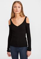 Bayan Siyah Kolları Kesik V Yaka Triko