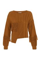 Bayan Kahverengi Kesik Detaylı Örgü Kazak