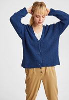 Bayan Lacivert Düğme Detaylı Örme Hırka