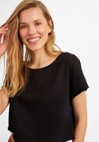 Bayan Siyah Kayık Yaka Kısa Sweatshirt