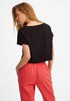 Bayan Siyah Kayık Yaka Kısa Sweatshirt