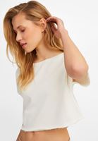 Bayan Krem Kayık Yaka Kısa Sweatshirt