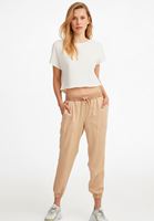 Bayan Krem Kayık Yaka Kısa Sweatshirt