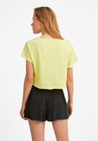 Bayan Sarı Kayık Yaka Kısa Sweatshirt