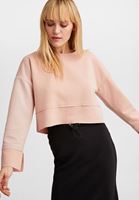 Bayan Pembe Kolları Yırtmaç Detaylı Crop Sweatshirt 
