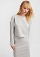 Bayan Gri Kolları Yırtmaç Detaylı Crop Sweatshirt 