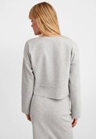 Bayan Gri Kolları Yırtmaç Detaylı Crop Sweatshirt 