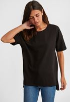 Bayan Siyah Sıfır Yaka Oversize Tişört