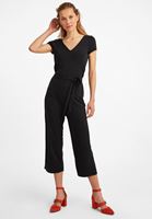 Bayan Siyah V Yaka Yumuşak Dokulu Tulum