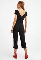 Bayan Siyah V Yaka Yumuşak Dokulu Tulum