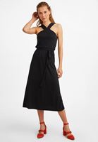 Bayan Siyah Yaka Detaylı Midi Elbise