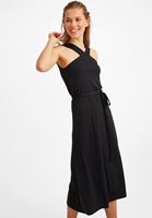 Bayan Siyah Yaka Detaylı Midi Elbise