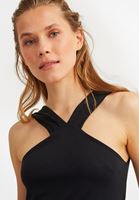 Bayan Siyah Yaka Detaylı Midi Elbise