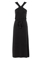 Bayan Siyah Yaka Detaylı Midi Elbise