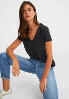 Bayan Siyah V Yaka Yumuşak Dokulu Tişört