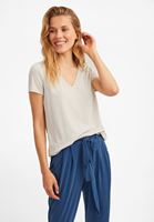 Bayan Krem V Yaka Yumuşak Dokulu Tişört