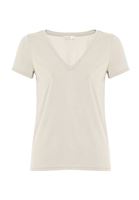 Bayan Krem V Yaka Yumuşak Dokulu Tişört