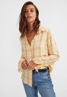 Bayan Turuncu Kareli Uzun Kollu Gömlek