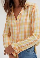 Bayan Turuncu Kareli Uzun Kollu Gömlek