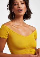 Bayan Sarı Dikişsiz Crop Top