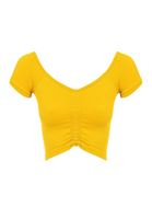 Bayan Sarı Dikişsiz Crop Top