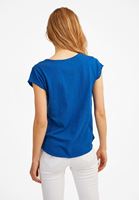 Bayan Mavi Kısa Kollu V Yaka Tişört