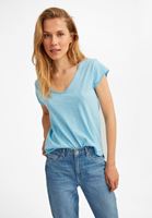 Bayan Mavi Kısa Kollu V Yaka Tişört