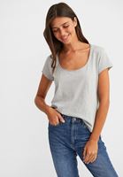 Bayan Gri Kısa Kollu U Yaka Tişört