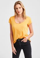 Bayan Sarı Kısa Kollu U Yaka Tişört