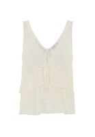 Bayan Krem Fırfır Detaylı Jakarlı Bluz