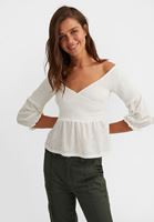 Bayan Krem Gipe Detaylı Kruvaze Bluz