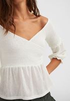 Bayan Krem Gipe Detaylı Kruvaze Bluz