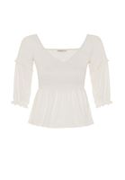 Bayan Krem Gipe Detaylı Kruvaze Bluz