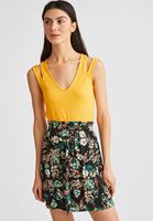 Bayan Sarı Çarpraz Askılı Crop Top