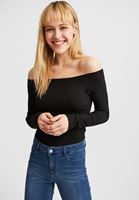 Bayan Siyah Bot Yaka Uzun Kollu Bluz