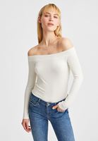 Bayan Krem Bot Yaka Uzun Kollu Bluz