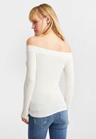 Bayan Krem Bot Yaka Uzun Kollu Bluz