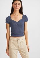 Bayan Çok Renkli Çizgili Yaka Detaylı Tişört