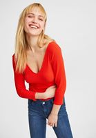 Bayan Kırmızı V Yaka Yarım Kollu Bluz