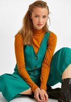 Bayan Yeşil Düğme Detaylı Bol PaçaTulum