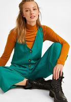 Bayan Yeşil Düğme Detaylı Bol PaçaTulum