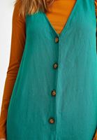 Bayan Yeşil Düğme Detaylı Bol PaçaTulum